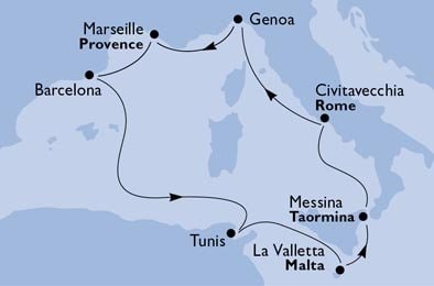 Mediterráneo - España, Malta, Italia, Francia