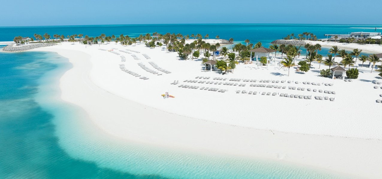 A pristine white sand beach with palm trees and turquoise waters on a tropical island | MSC Cruises A pristine white sand beach with palm trees and turquoise waters on a tropical island | MSC Cruises