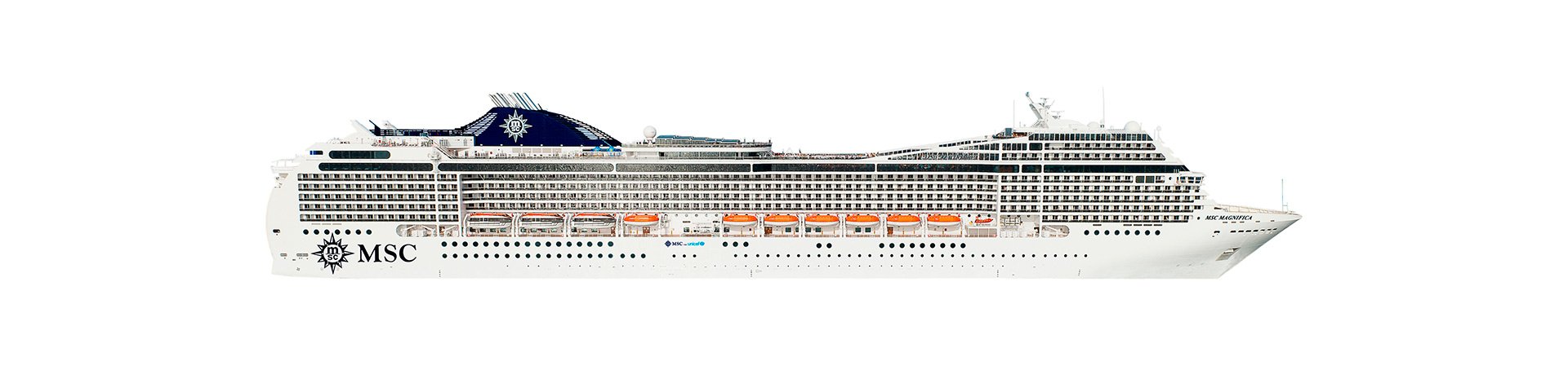 Side view of an MSC cruise ship with lifeboats and multiple decks | MSC Cruises Side view of an MSC cruise ship with lifeboats and multiple decks | MSC Cruises
