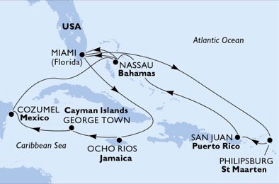 Estados Unidos, St. Maarten, Puerto Rico, Bahamas, Jamaica, Gran Caimán, México