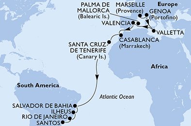 Francia, Italia, Malta, España, Marruecos, Brasil