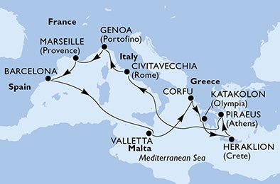 Italia, Francia, España, Malta, Grecia