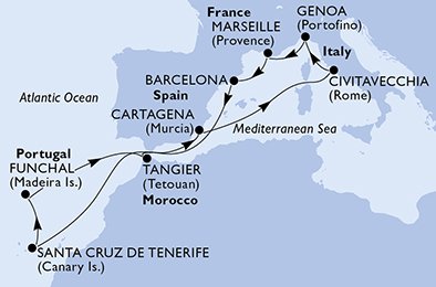 España, Portugal, Marruecos, Italia, Francia