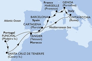 Italia, Francia, España, Portugal, Marruecos