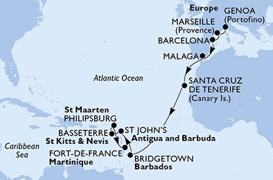 Italia, Francia, España, Barbados, Antigua y Barbuda, St. Kitts, St. Maarten, Martinica