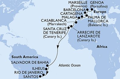 Italia, Francia, España, Marruecos, Brasil
