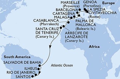 Italia, Francia, España, Marruecos, Brasil