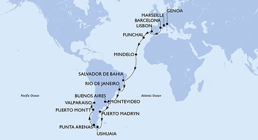Italia, Francia, España, Portugal, Cabo Verde, Brasil, Argentina, Uruguay, Chile
