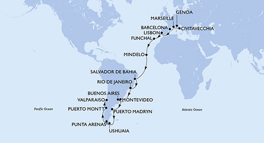 Italia, Francia, España, Portugal, Cabo Verde, Brasil, Argentina, Uruguay, Chile