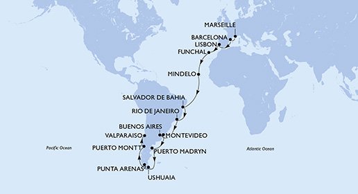 Francia, España, Portugal, Cabo Verde, Brasil, Argentina, Uruguay, Chile