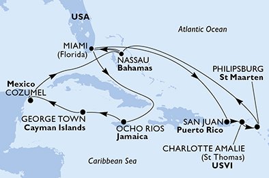 Estados Unidos, Puerto Rico, Islas Vírgenes (Estadounidenses), St. Maarten, Bahamas, Jamaica, Gran Caimán, México