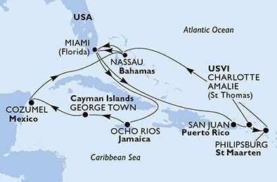 Estados Unidos, Jamaica, Gran Caimán, México, Bahamas, Puerto Rico, Islas Vírgenes (Estadounidenses), St. Maarten