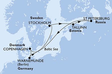 Alemania, Suecia, Estonia, Rusia, Dinamarca