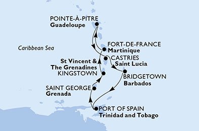 Martinica, Guadalupe, Santa Lucía, Barbados, Trinidad y Tobago, Granada, San Vicente y las Granadinas