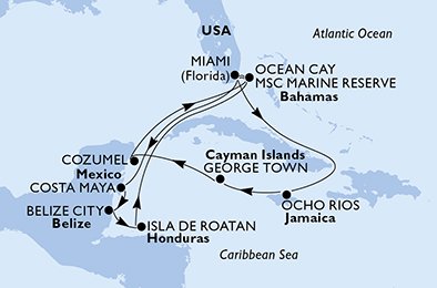 Estados Unidos, Jamaica, Gran Caimán, México, Bahamas, Belice, Honduras
