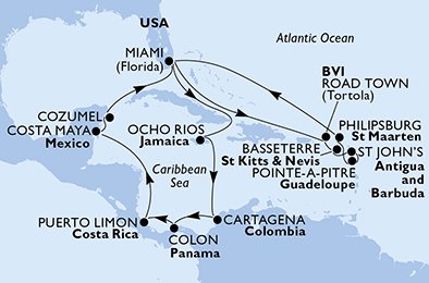 Estados Unidos, Jamaica, Colombia, Panamá, Costa Rica, México, Islas Vírgenes (Británicas), St. Kitts, Antigua y Barbuda, Guadalupe, St. Maarten