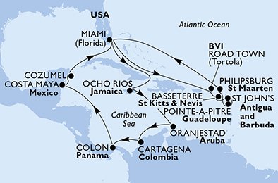 Estados Unidos, Islas Vírgenes (Británicas), St. Kitts, Antigua y Barbuda, Guadalupe, St. Maarten, Jamaica, Aruba, Colombia, Panamá, México