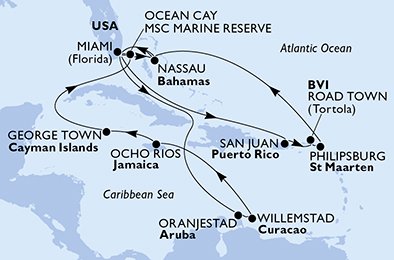 Estados Unidos, Aruba, Jamaica, Gran Caimán, Bahamas, Puerto Rico, Islas Vírgenes (Británicas), St. Maarten