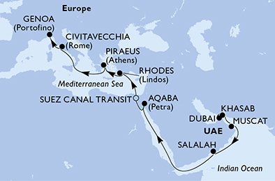 Emiratos Árabes Unidos, Omán, Jordania, Egipto, Grecia, Italia