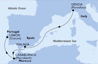 Italia, España, Marruecos, Portugal