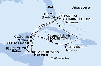 Estados Unidos, Honduras, Belice, México, Bahamas, Jamaica, Gran Caimán