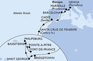 Italia, Francia, España, Barbados, Granada, St. Kitts, Antillas Holandesas, Martinica, Guadalupe