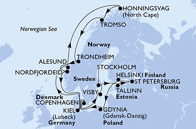 Alemania, Noruega, Dinamarca, Suecia, Estonia, Rusia, Finlandia, Polonia